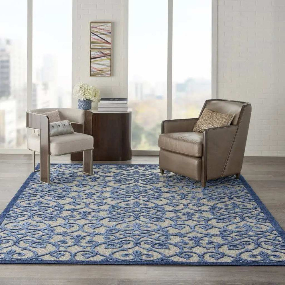 8' X 11' Blue And Gray Floral Indoor Outdoor Area Rug - Homeroots - Flyclothing LLC
