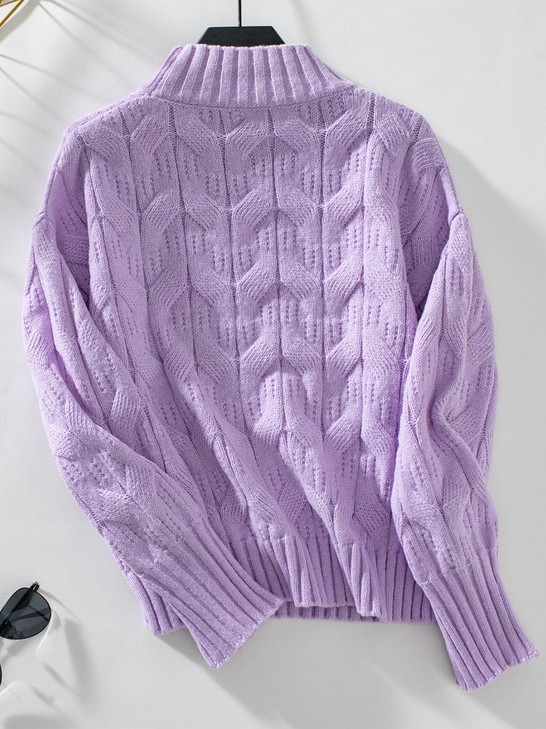 Cable Knit Mock Neck Long Sleeve Sweater - Trendsi