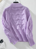 Cable Knit Mock Neck Long Sleeve Sweater - Trendsi