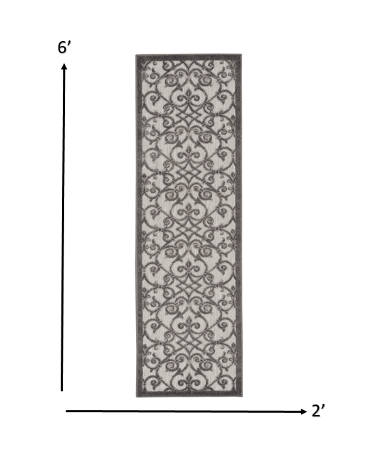 2' X 6' Gray Floral Indoor Outdoor Area Rug - Homeroots