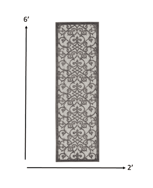 2' X 6' Gray Floral Indoor Outdoor Area Rug - Homeroots - Flyclothing LLC