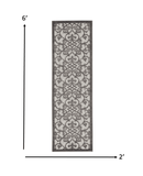 2' X 6' Gray Floral Indoor Outdoor Area Rug - Homeroots