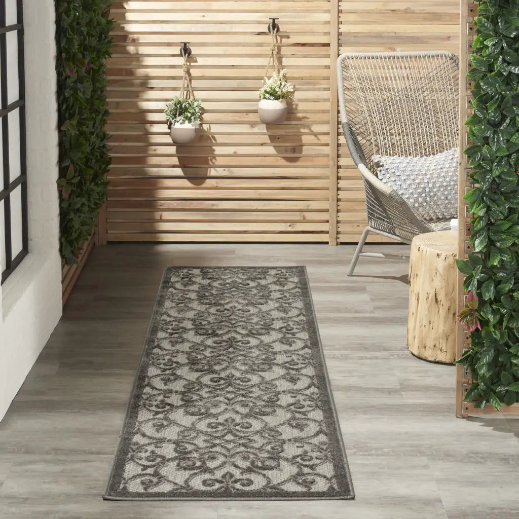 2' X 8' Gray Floral Indoor Outdoor Area Rug - Homeroots - Flyclothing LLC