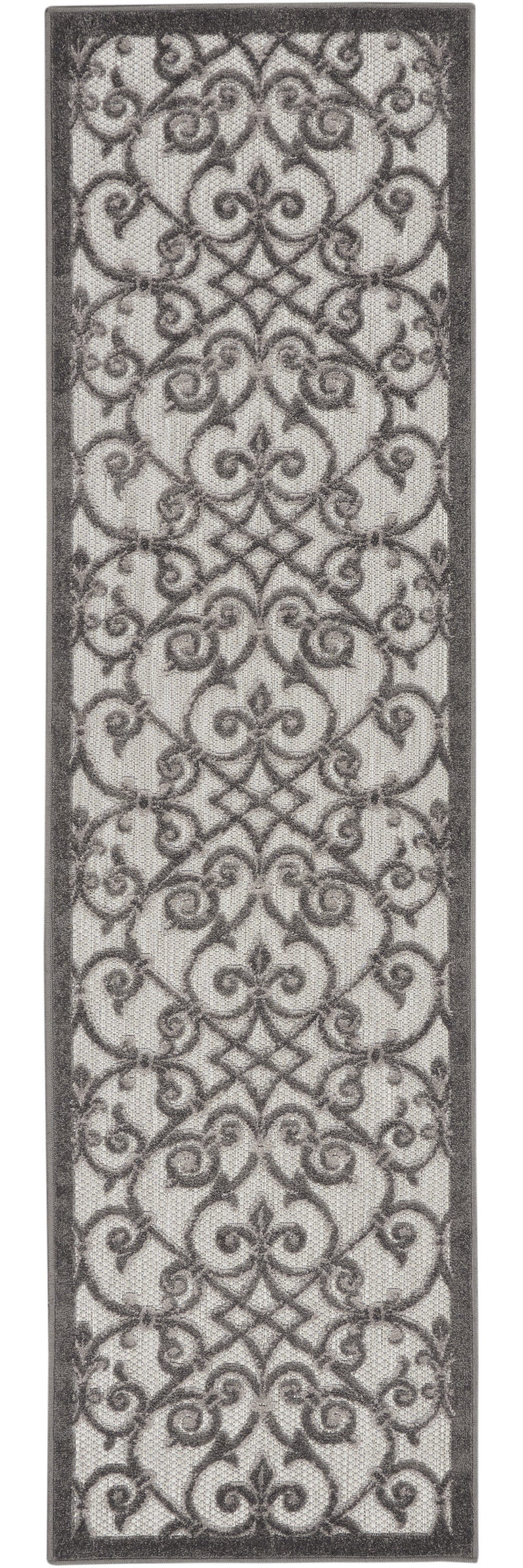 2' X 10' Gray Floral Indoor Outdoor Area Rug - Homeroots