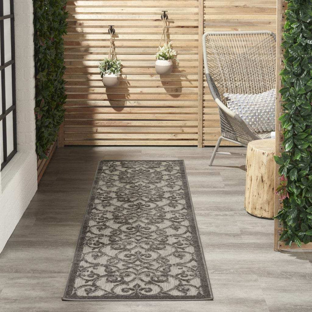 2' X 10' Gray Floral Indoor Outdoor Area Rug - Homeroots - Flyclothing LLC