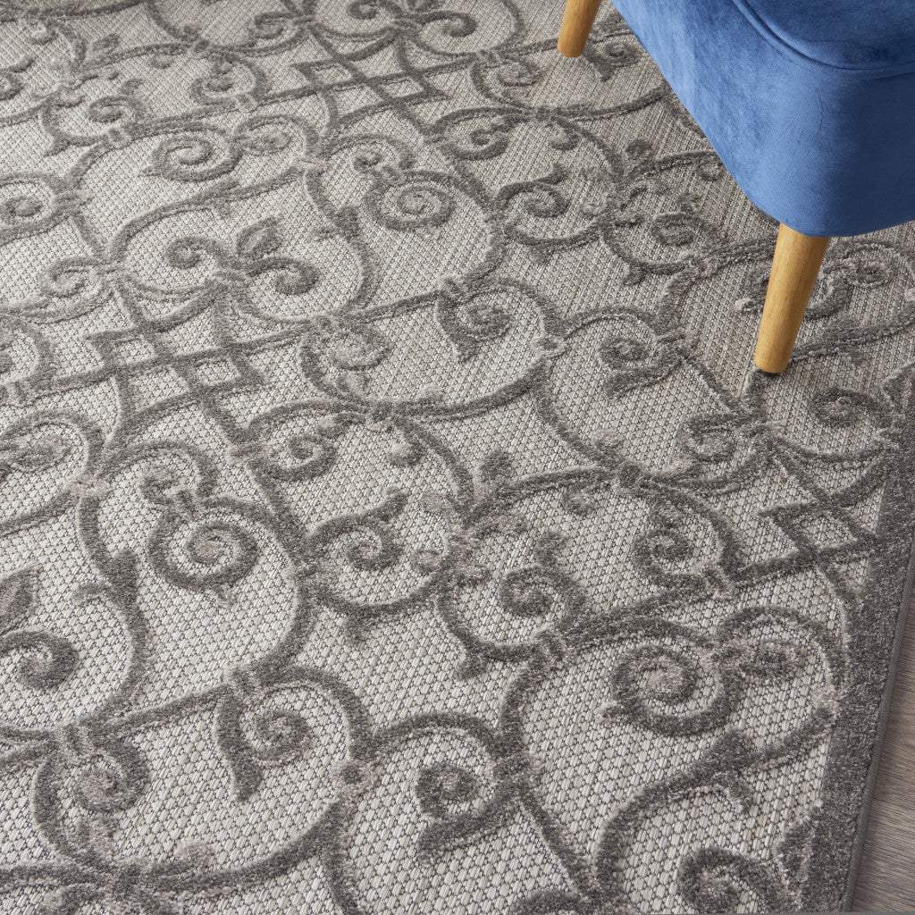 4' X 6' Gray Floral Indoor Outdoor Area Rug - Homeroots - Flyclothing LLC