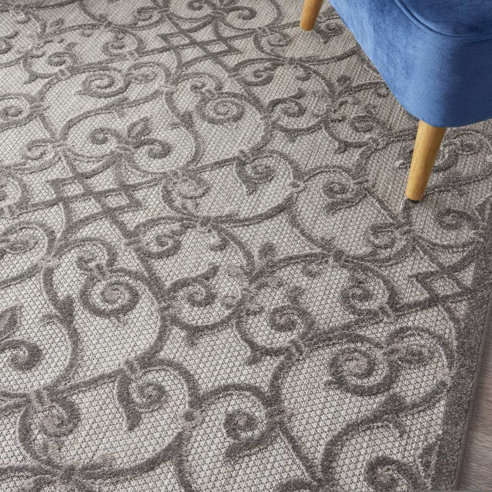 5' X 8' Gray Floral Indoor Outdoor Area Rug - Homeroots - Flyclothing LLC