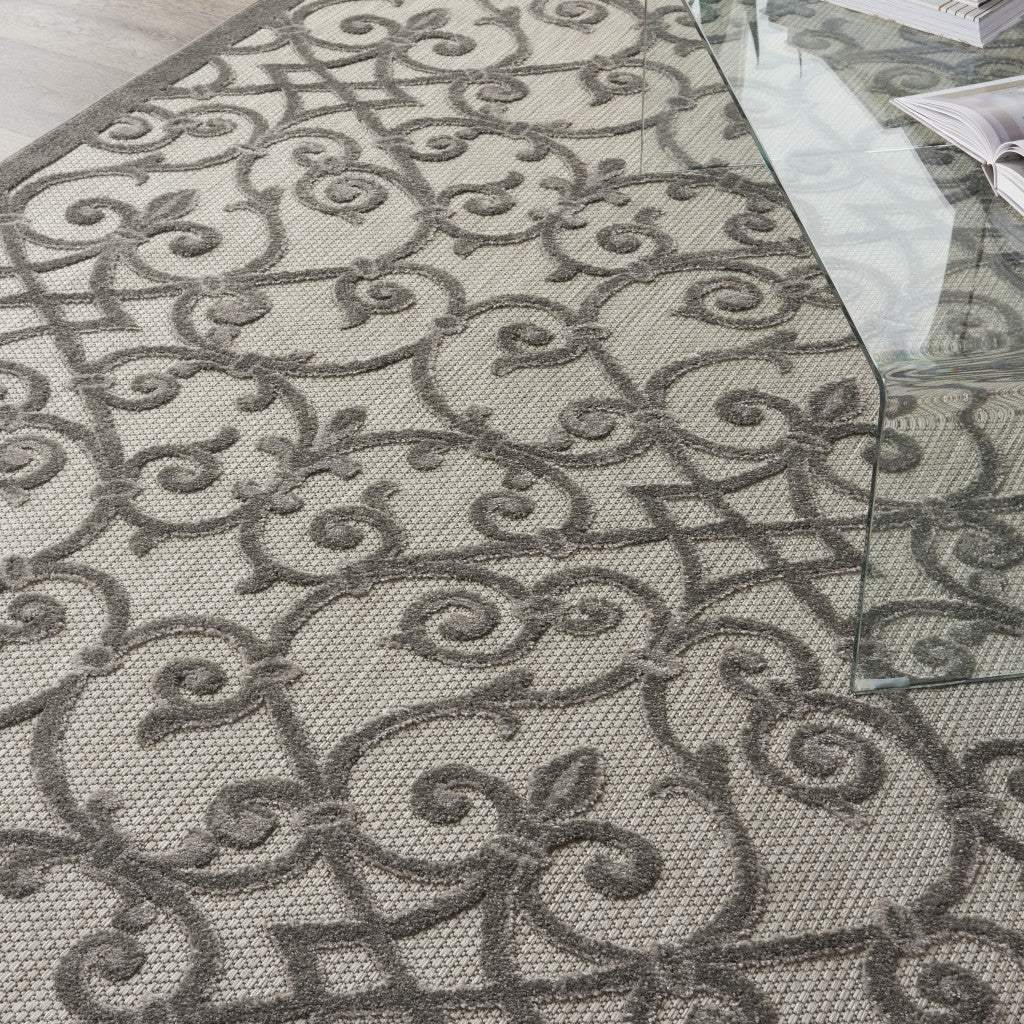 8' X 11' Gray Floral Indoor Outdoor Area Rug - Homeroots - Flyclothing LLC
