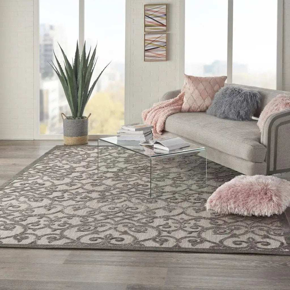 8' X 11' Gray Floral Indoor Outdoor Area Rug - Homeroots - Flyclothing LLC