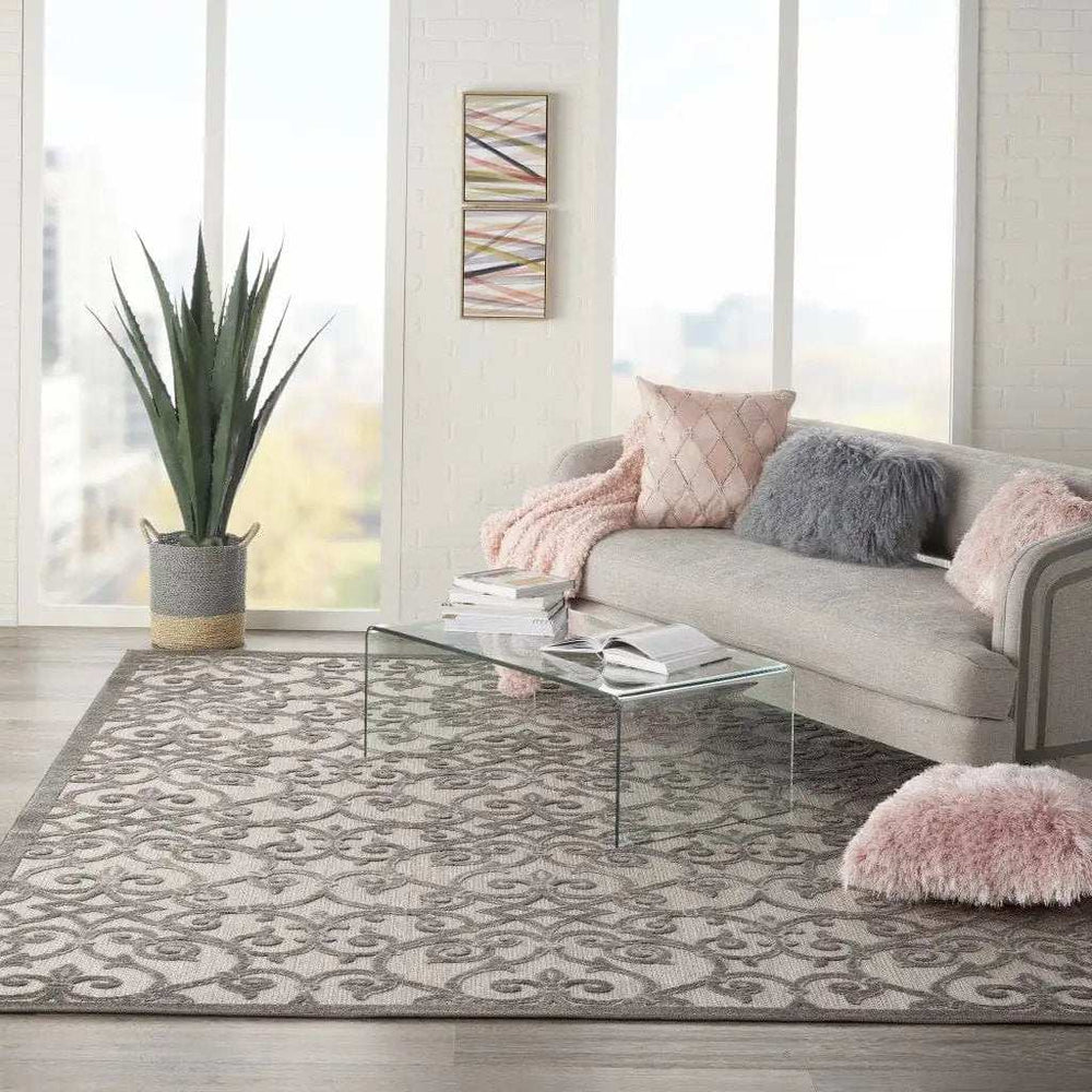 8' X 11' Gray Floral Indoor Outdoor Area Rug - Homeroots - Flyclothing LLC