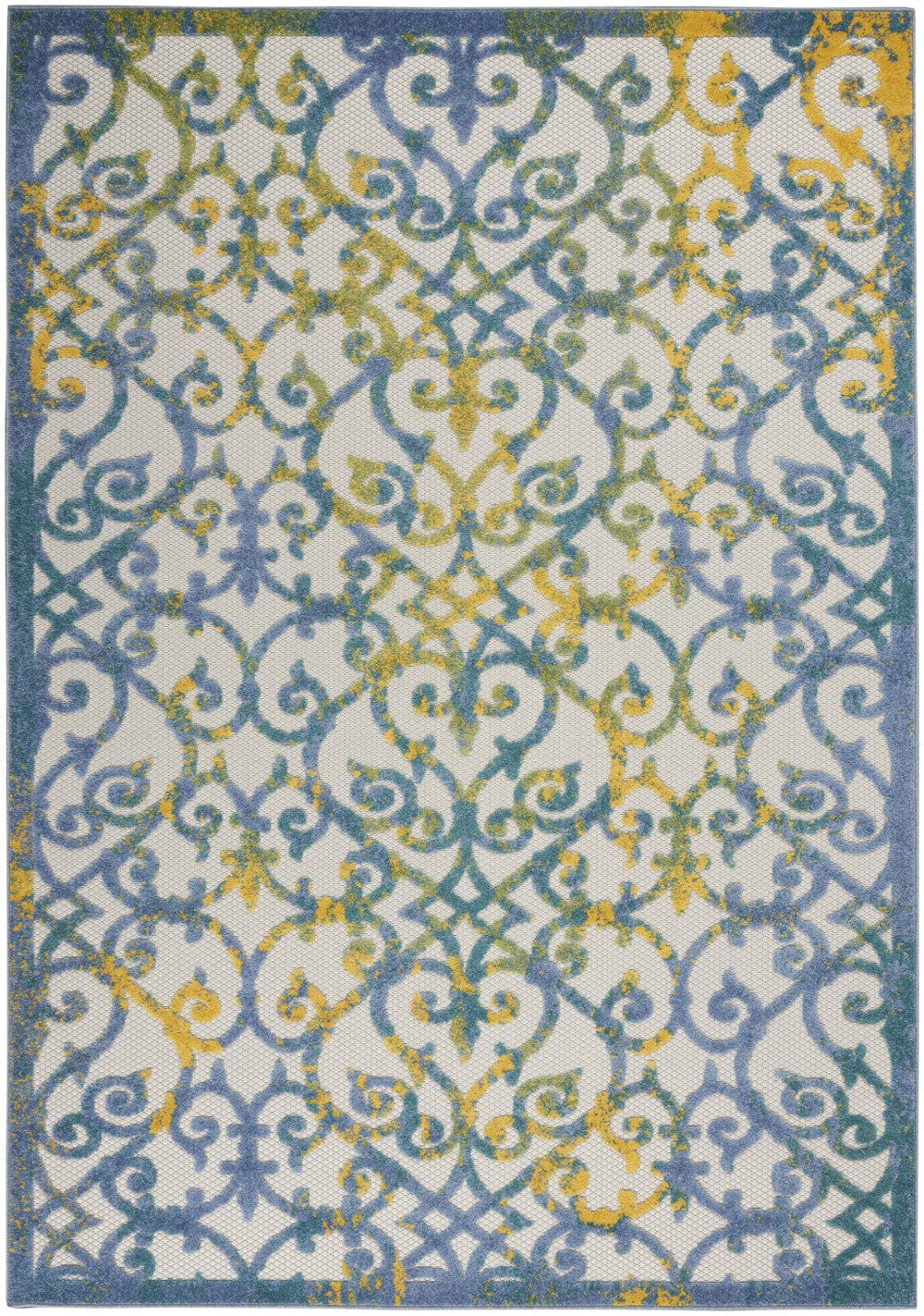 4' X 6' Ivory And Blue Floral Indoor Outdoor Area Rug - Homeroots