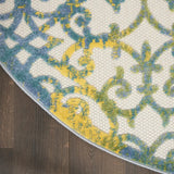 5' Round Ivory And Blue Round Floral Indoor Outdoor Area Rug - Homeroots - Flyclothing LLC