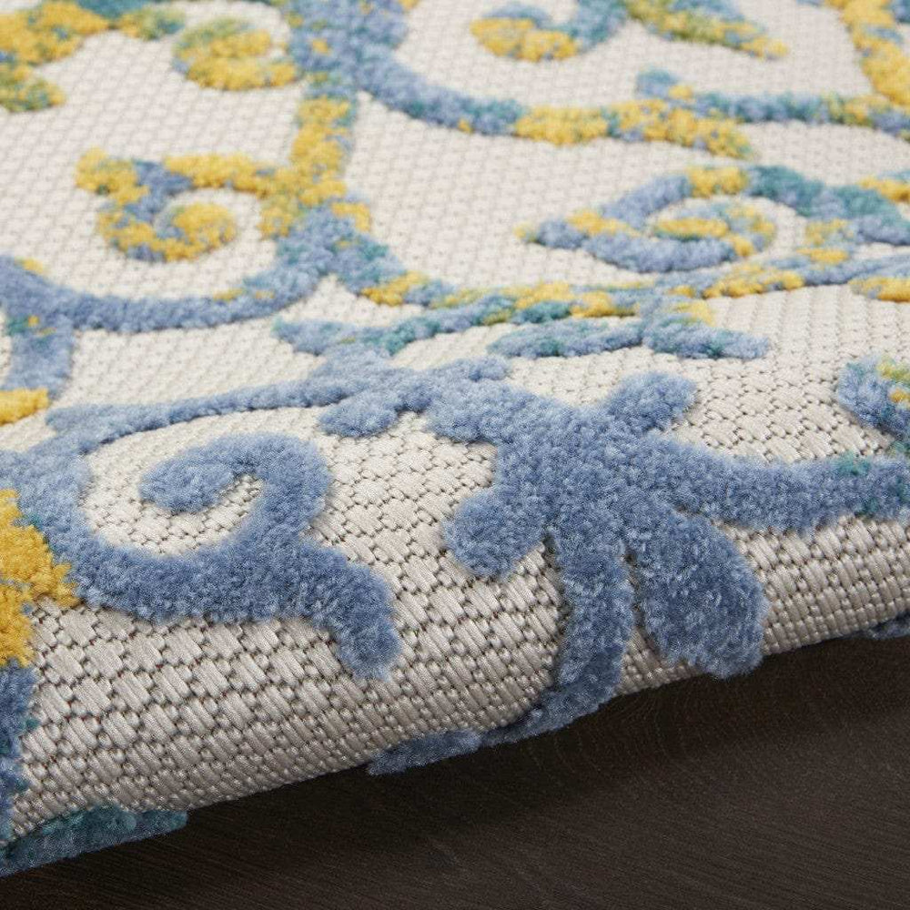 6' X 9' Ivory And Blue Floral Indoor Outdoor Area Rug - Homeroots - Flyclothing LLC