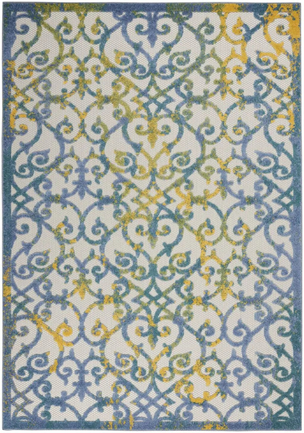 6' X 9' Ivory And Blue Floral Indoor Outdoor Area Rug - Homeroots