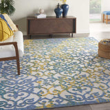 8' X 11' Ivory And Blue Floral Indoor Outdoor Area Rug - Homeroots - Flyclothing LLC