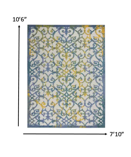 8' X 11' Ivory And Blue Floral Indoor Outdoor Area Rug - Homeroots - Flyclothing LLC