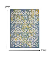 8' X 11' Ivory And Blue Floral Indoor Outdoor Area Rug - Homeroots - Flyclothing LLC
