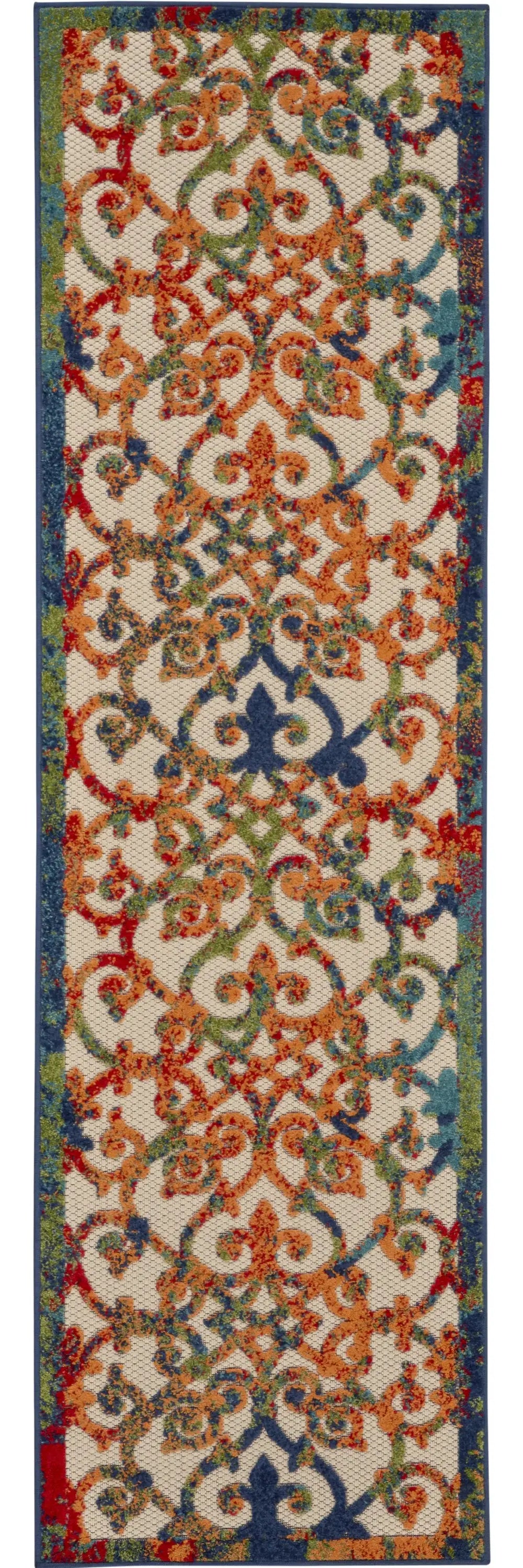 2' X 6' Ivory And Blue Floral Indoor Outdoor Area Rug - Homeroots - Flyclothing LLC