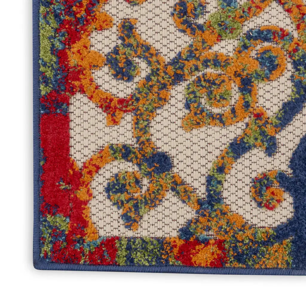 2' X 8' Ivory And Blue Floral Indoor Outdoor Area Rug - Homeroots - Flyclothing LLC