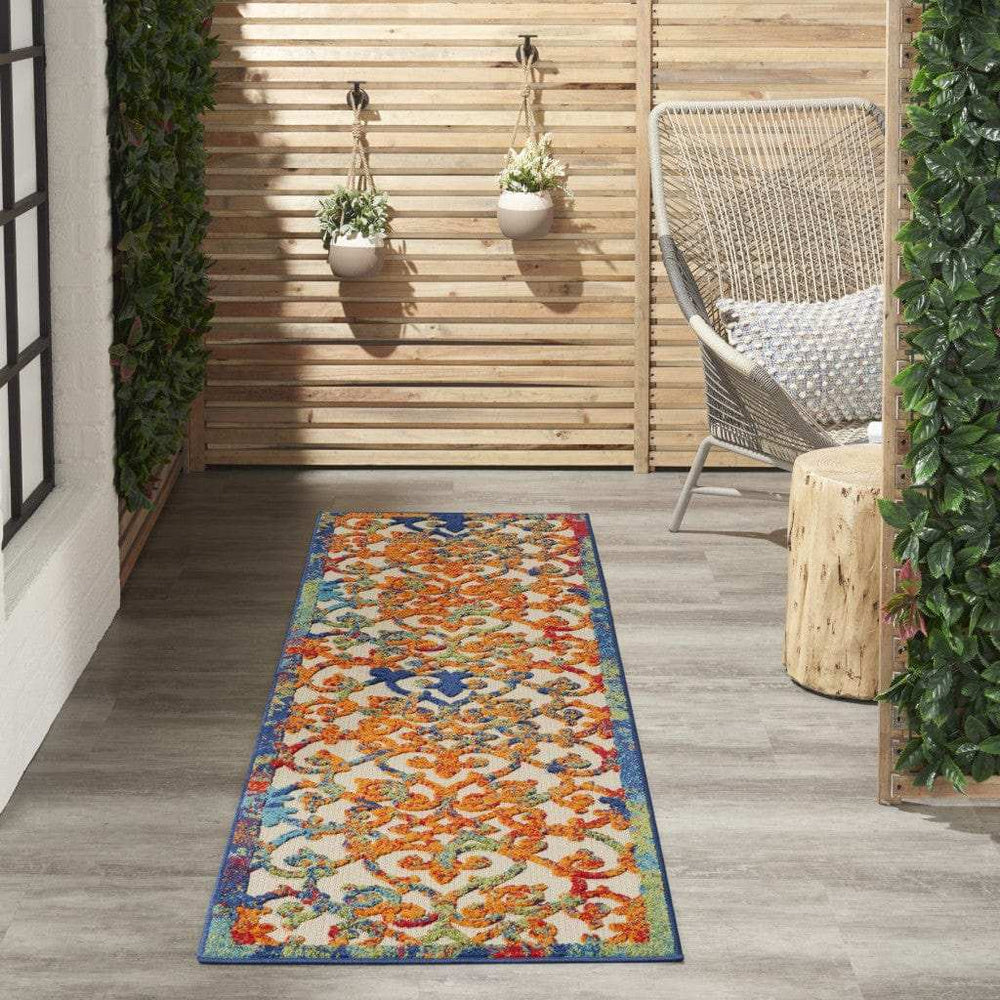 2' X 8' Ivory And Blue Floral Indoor Outdoor Area Rug - Homeroots - Flyclothing LLC