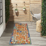 2' X 8' Ivory And Blue Floral Indoor Outdoor Area Rug - Homeroots