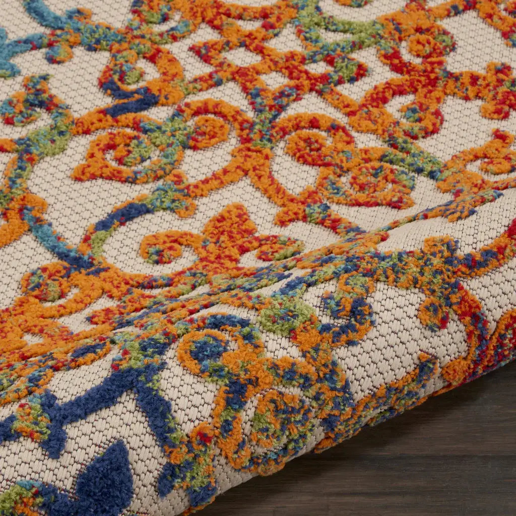 2' X 10' Ivory And Blue Floral Indoor Outdoor Area Rug - Homeroots - Flyclothing LLC