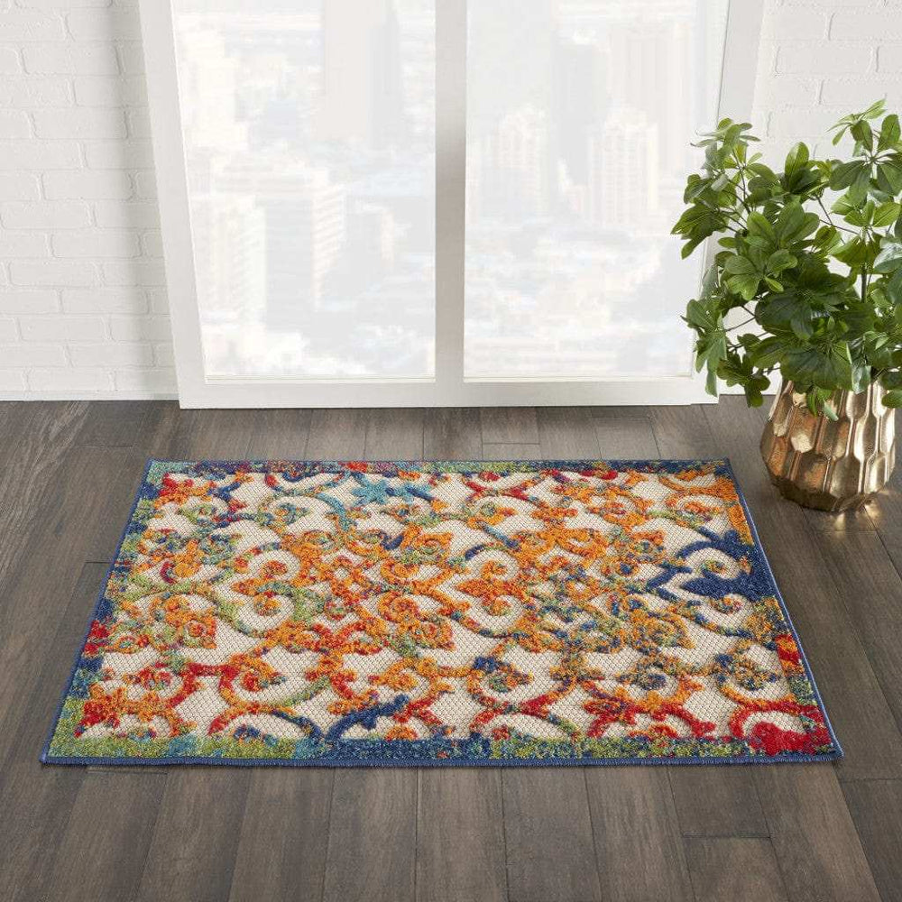 3' X 4' Ivory And Blue Floral Indoor Outdoor Area Rug - Homeroots - Flyclothing LLC