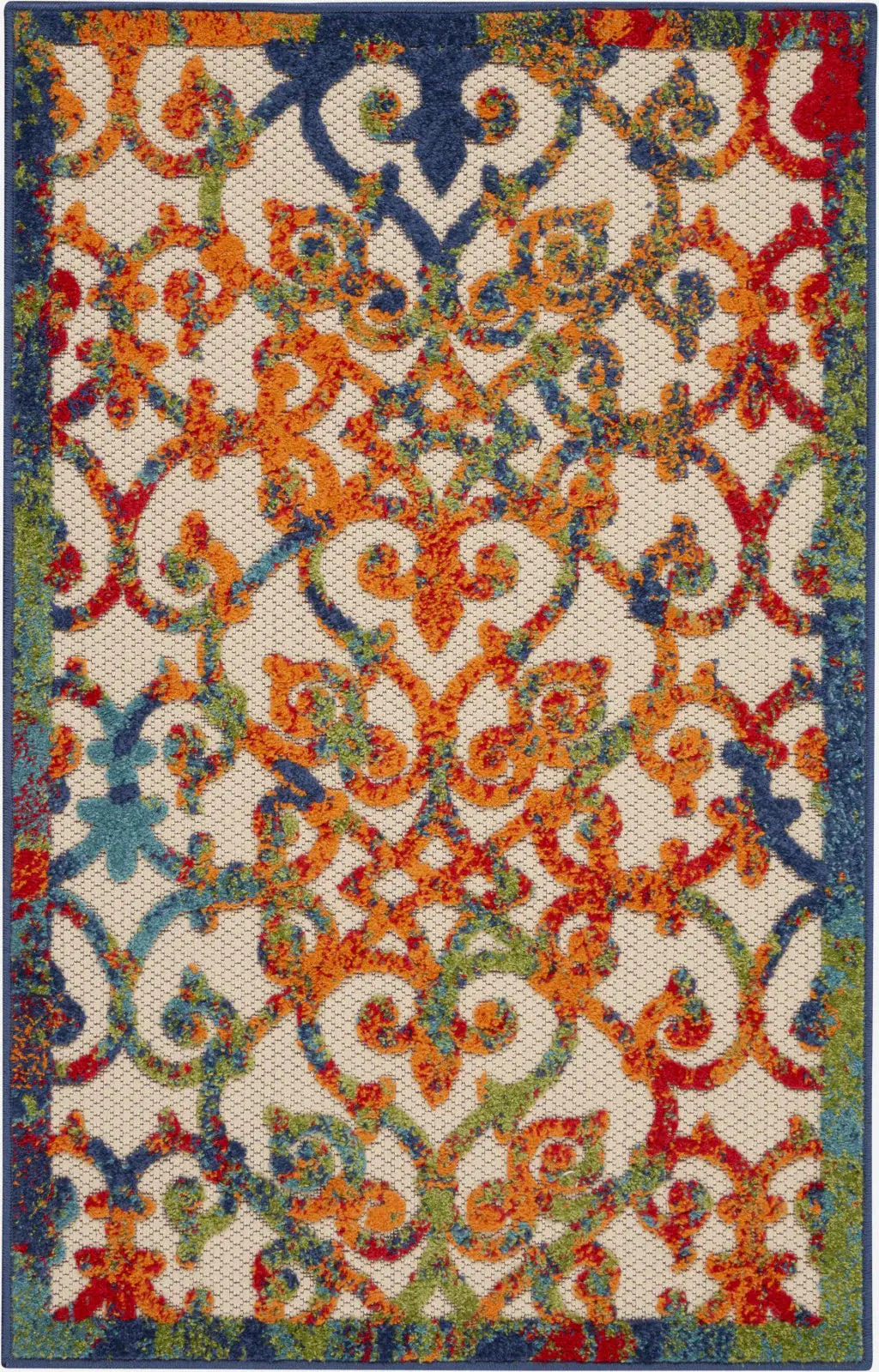 3' X 4' Ivory And Blue Floral Indoor Outdoor Area Rug - Homeroots - Flyclothing LLC