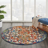 4' Round Ivory And Blue Round Floral Indoor Outdoor Area Rug - Homeroots - Flyclothing LLC