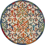 4' Round Ivory And Blue Round Floral Indoor Outdoor Area Rug - Homeroots