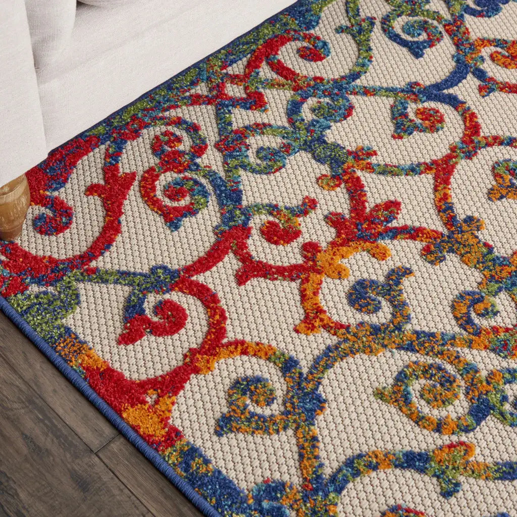 5' X 8' Ivory And Blue Floral Indoor Outdoor Area Rug - Homeroots - Flyclothing LLC