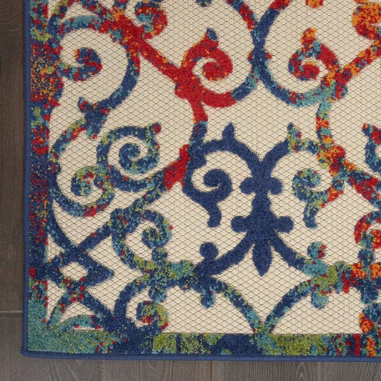 5' X 8' Ivory And Blue Floral Indoor Outdoor Area Rug - Homeroots - Flyclothing LLC