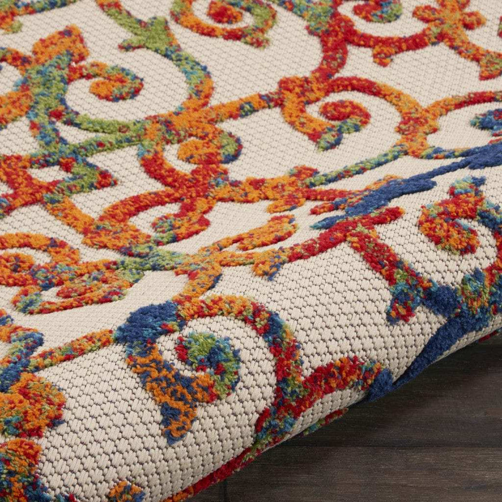 5' Round Ivory And Blue Round Floral Indoor Outdoor Area Rug - Homeroots - Flyclothing LLC