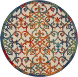 5' Round Ivory And Blue Round Floral Indoor Outdoor Area Rug - Homeroots - Flyclothing LLC