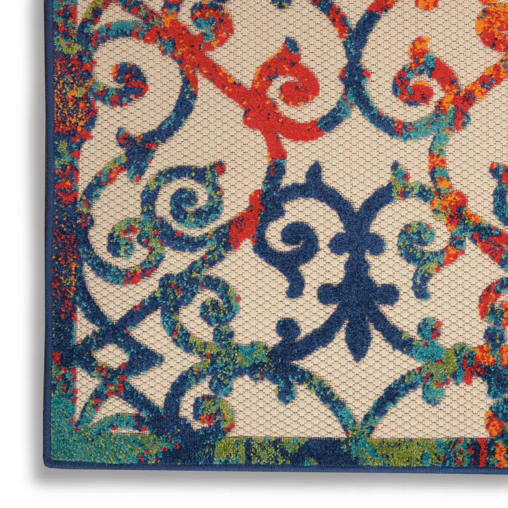 7' X 10' Ivory And Blue Floral Indoor Outdoor Area Rug - Homeroots - Flyclothing LLC
