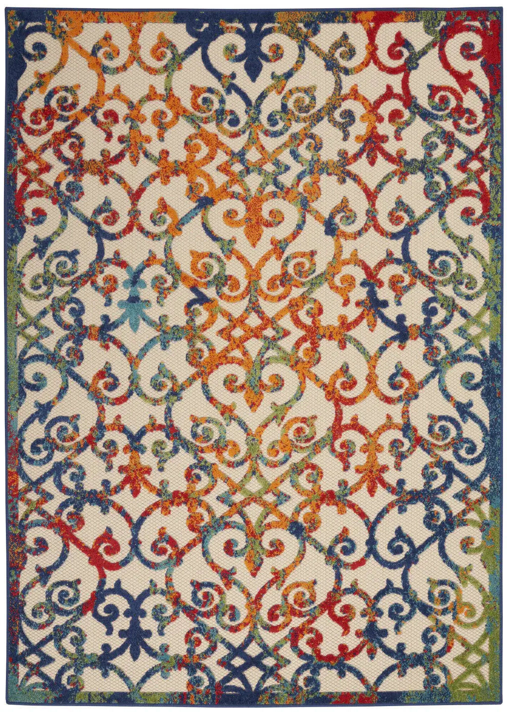 7' X 10' Ivory And Blue Floral Indoor Outdoor Area Rug - Homeroots - Flyclothing LLC