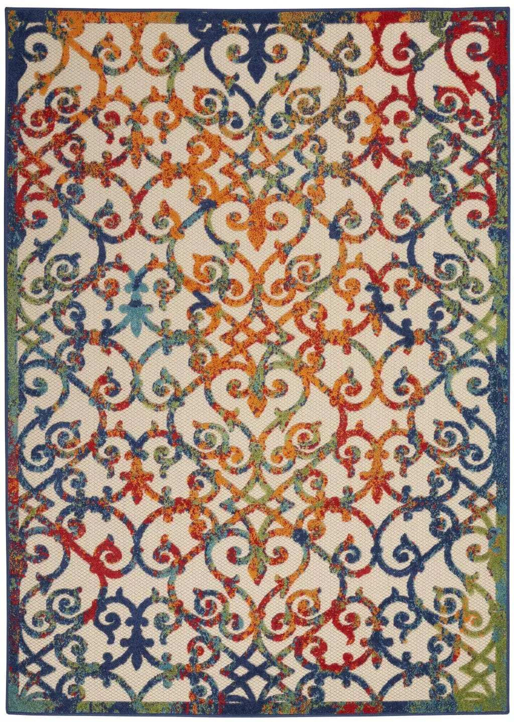7' X 10' Ivory And Blue Floral Indoor Outdoor Area Rug - Homeroots - Flyclothing LLC