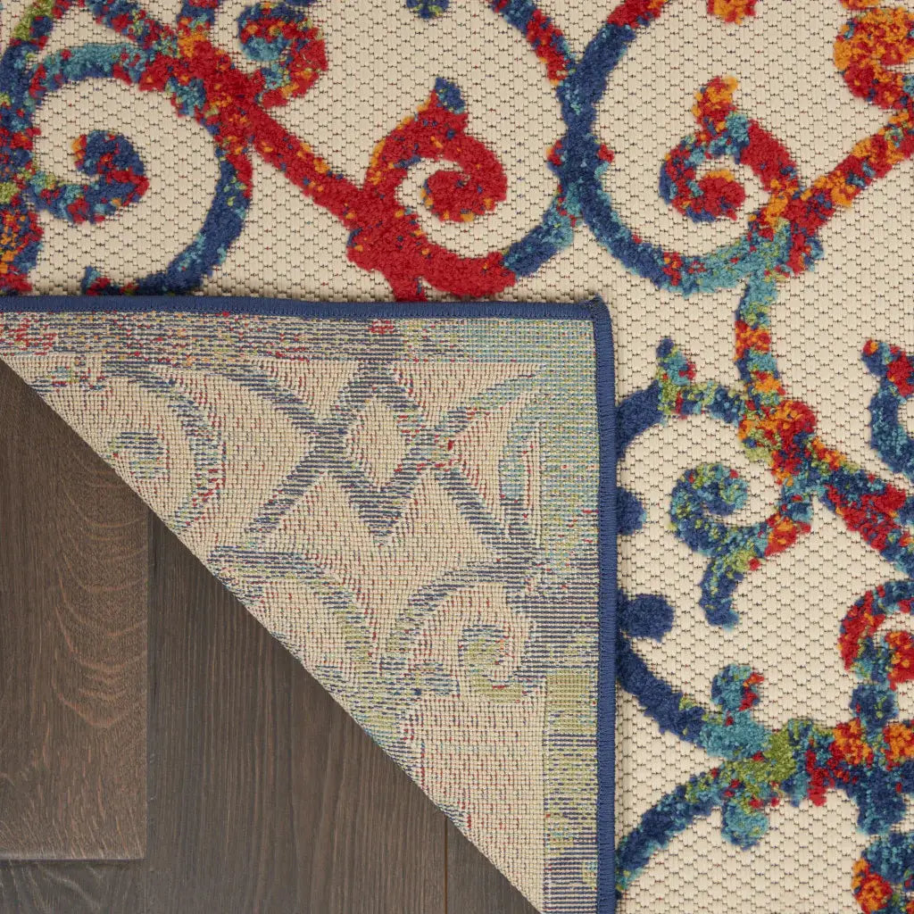 8' X 11' Ivory And Blue Floral Indoor Outdoor Area Rug - Homeroots - Flyclothing LLC