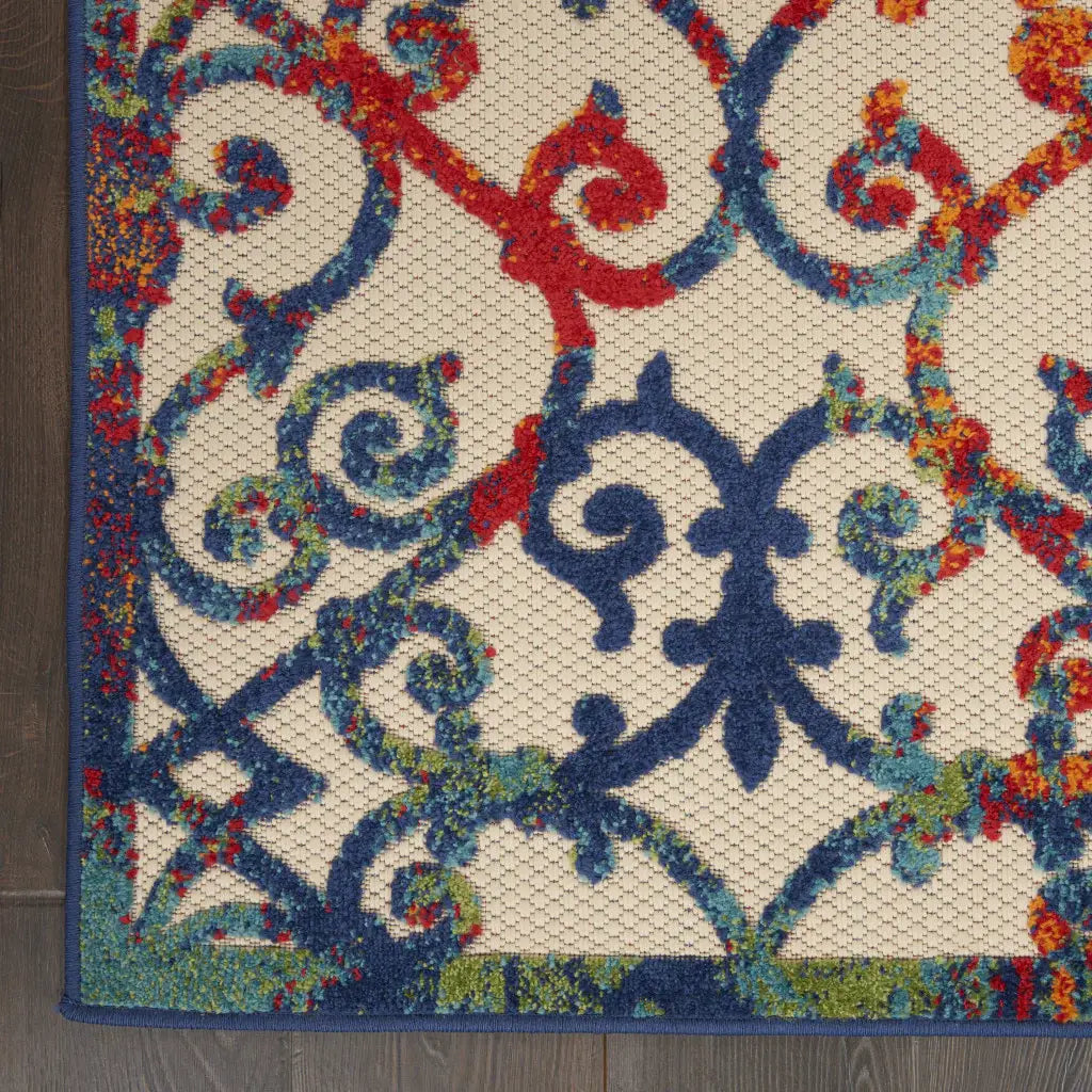 8' X 11' Ivory And Blue Floral Indoor Outdoor Area Rug - Homeroots - Flyclothing LLC