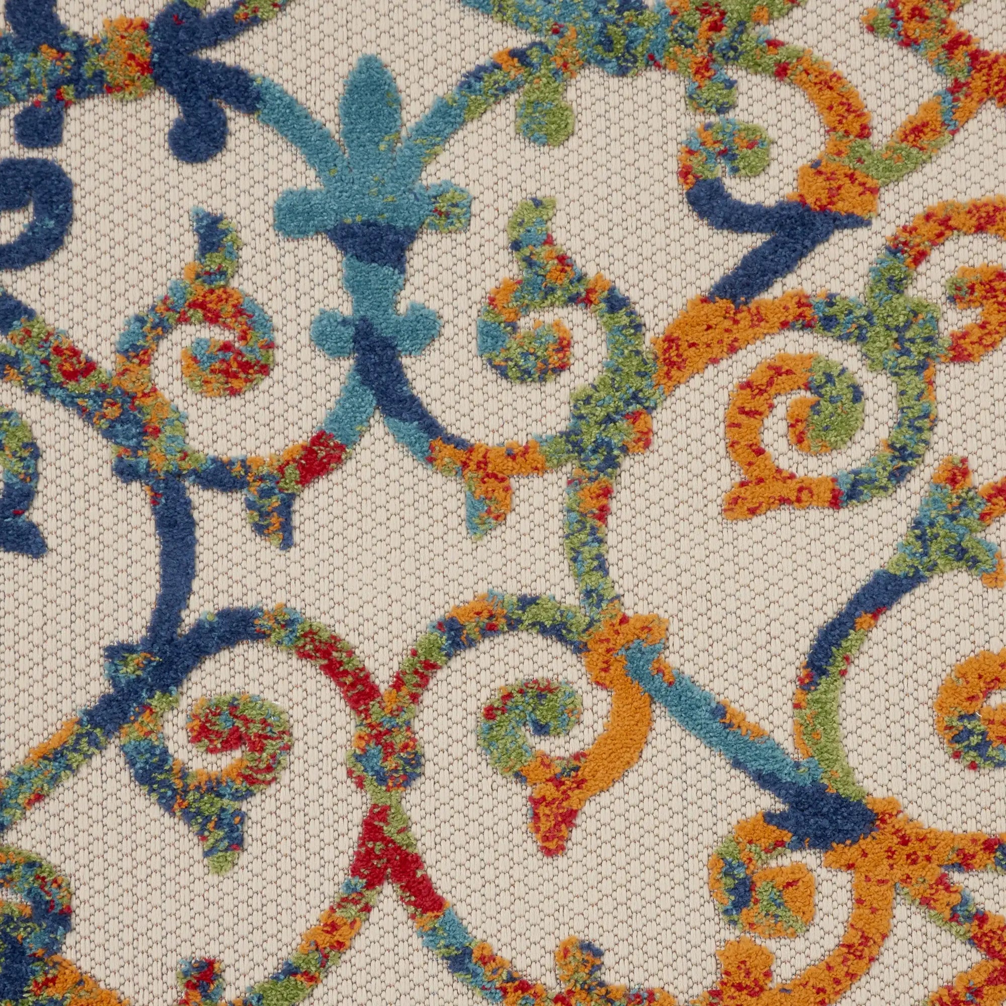 8' Round Ivory And Blue Round Floral Indoor Outdoor Area Rug - Homeroots - Flyclothing LLC