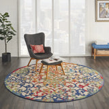 8' Round Ivory And Blue Round Floral Indoor Outdoor Area Rug - Homeroots - Flyclothing LLC