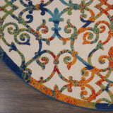 8' Round Ivory And Blue Round Floral Indoor Outdoor Area Rug - Homeroots - Flyclothing LLC