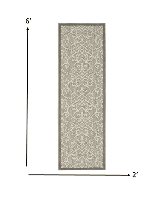 2' X 6' Gray And Ivory Floral Indoor Outdoor Area Rug - Homeroots - Flyclothing LLC