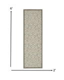 2' X 6' Gray And Ivory Floral Indoor Outdoor Area Rug - Homeroots
