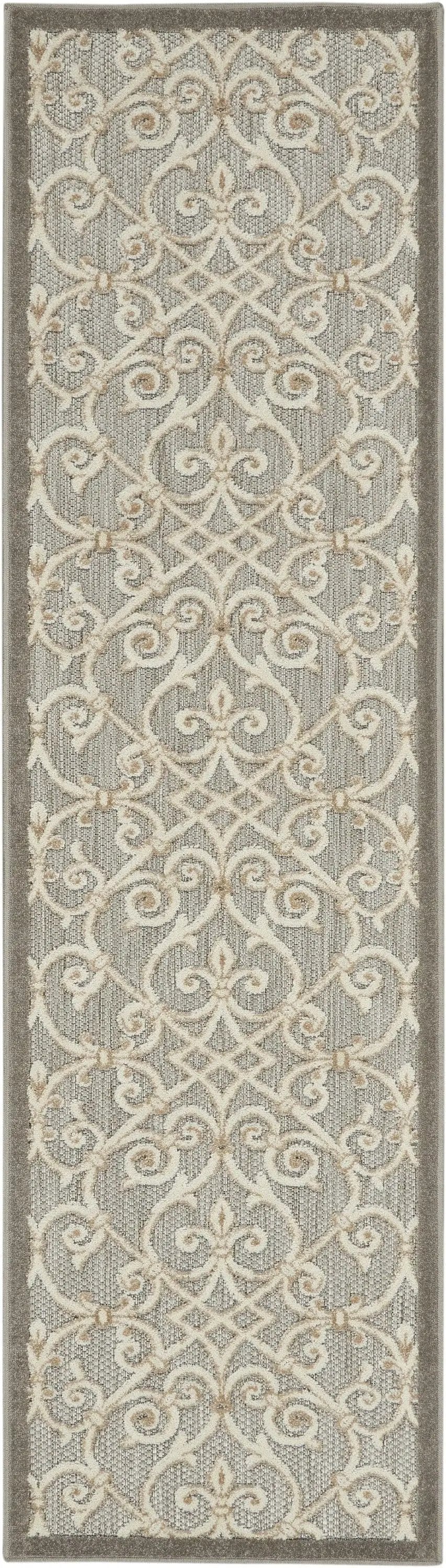 2' X 6' Gray And Ivory Floral Indoor Outdoor Area Rug - Homeroots