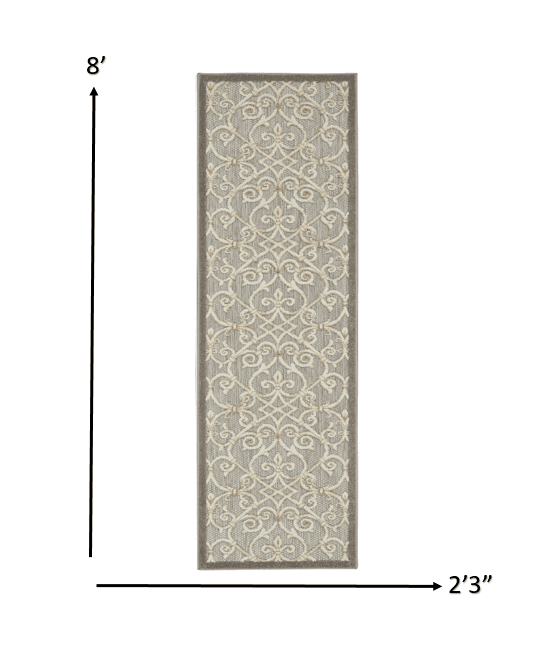2' X 8' Gray And Ivory Floral Indoor Outdoor Area Rug - Homeroots - Flyclothing LLC