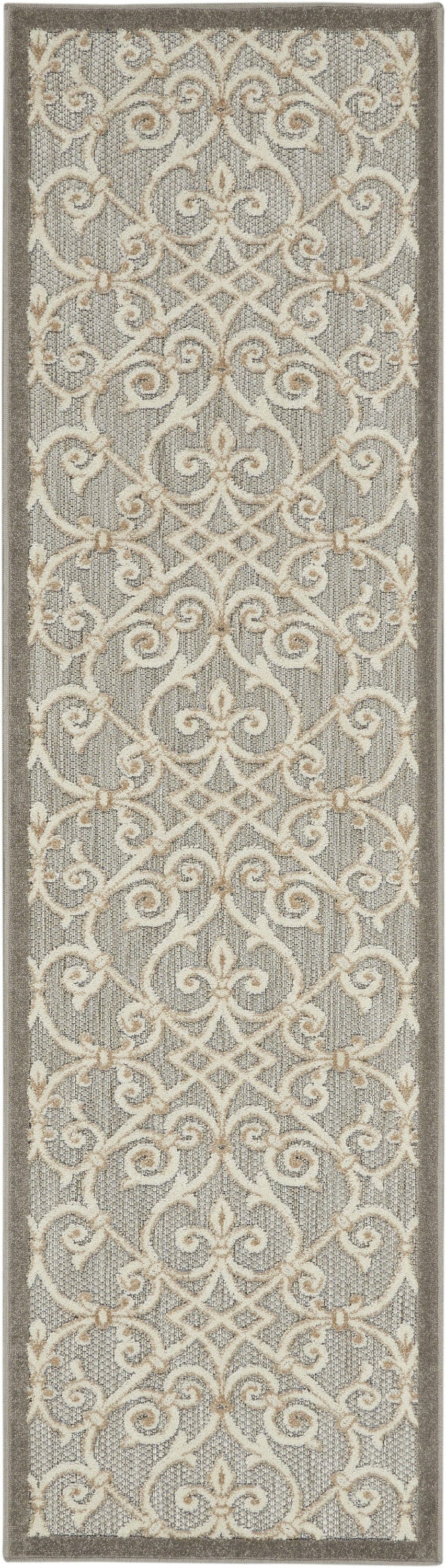 2' X 8' Gray And Ivory Floral Indoor Outdoor Area Rug - Homeroots
