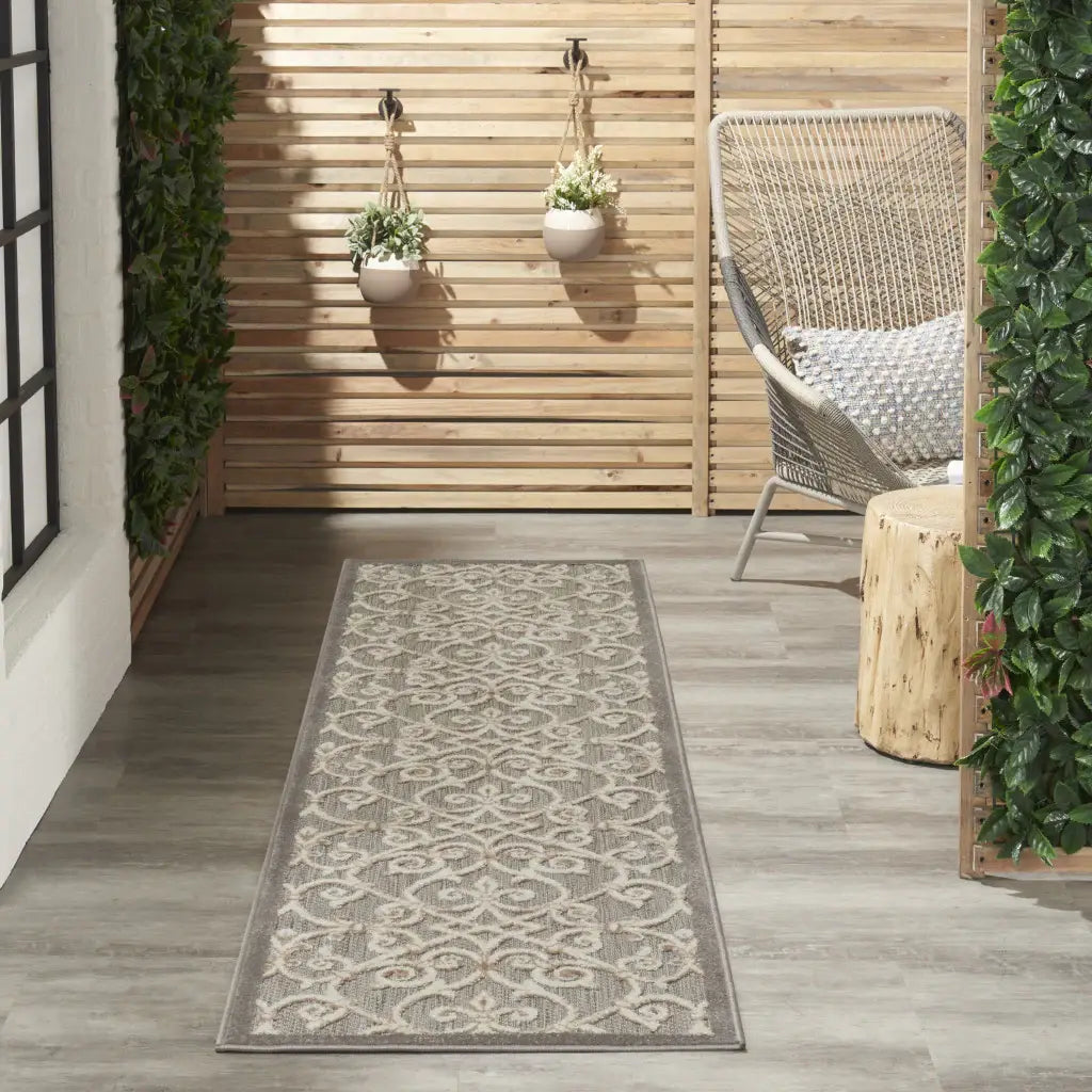 2' X 8' Gray And Ivory Floral Indoor Outdoor Area Rug - Homeroots - Flyclothing LLC