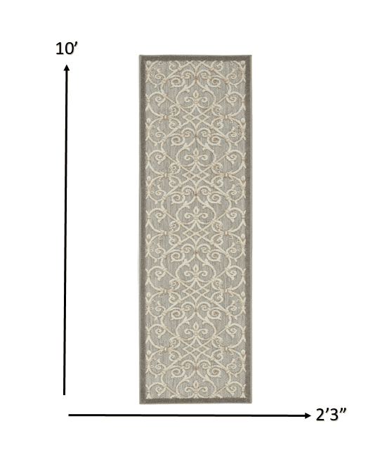 2' X 10' Gray And Ivory Floral Indoor Outdoor Area Rug - Homeroots - Flyclothing LLC