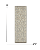 2' X 10' Gray And Ivory Floral Indoor Outdoor Area Rug - Homeroots